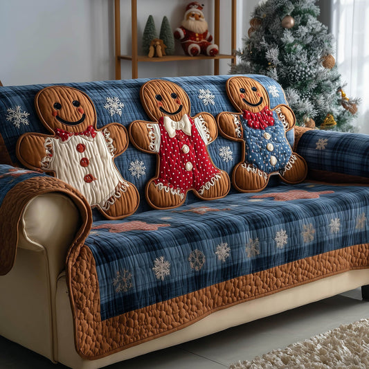 Festive Gingerbread Quilted Sofa Cover Jolly Gingerbread Man Best Gift For Sweet Lover