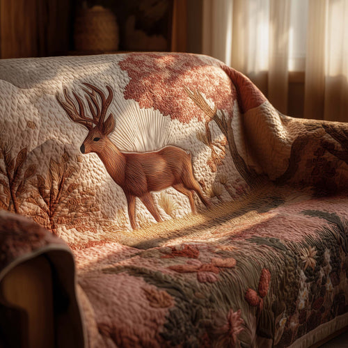 Spring Deer Heaven Quilted Sofa Cover Peaceful Animal Design Deer Themed Gifts For Him