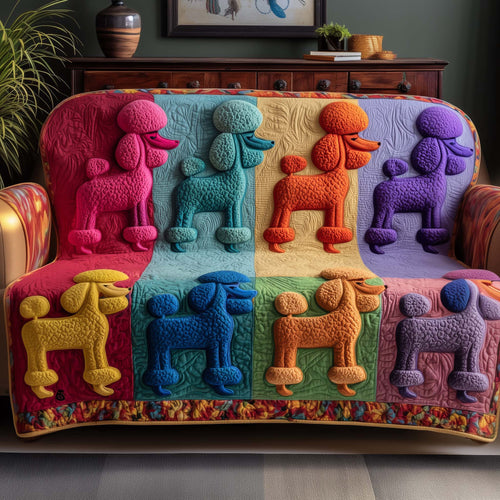 Rainbow Poodle Quilted Sofa Cover Winter Couch Protector Poodle Dog Owner Gift Ideas Trendyhomewear - Pvr