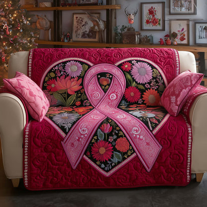 Breast Cancer Ribbon Quilted Sofa Cover Pink Ribbon Awareness Breast Cancer Survivor Gifts