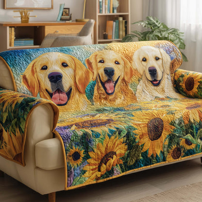 Sunflower Golden Retriever Quilted Sofa Cover Dog And Sunflower Field Present For Owners