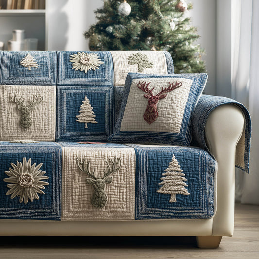 Festive Freeze Deer Quilted Sofa Cover Christmas Couch Cushion Winter Inspired Gift Ideas Trendyhomewear - Pvr
