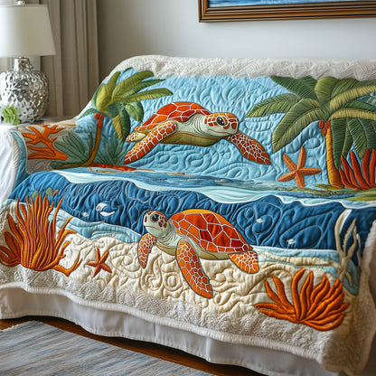 Sea Turtle Quilted Sofa Cover Bright Holiday Sofa Protector Gifts For Sea Turtle Lovers Trendyhomewear - Pvr