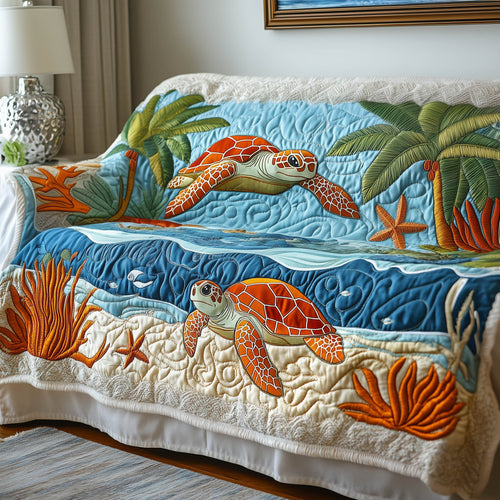 Sea Turtle Quilted Sofa Cover Bright Holiday Sofa Protector Gifts For Sea Turtle Lovers Trendyhomewear - Pvr