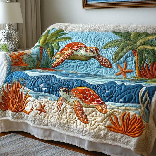 Sea Turtle Quilted Sofa Cover Bright Holiday Sofa Protector Gifts For Sea Turtle Lovers Trendyhomewear - Pvr