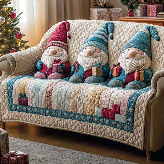 Holiday Glow Quilted Sofa Cover Soft Golden Christmas Glow Christmas Gift For Gnome Lovers
