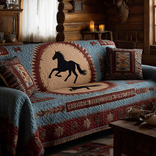 Native Horse Quilted Sofa Cover Tribal Decorated Fast Design Gifts For Horse Lovers