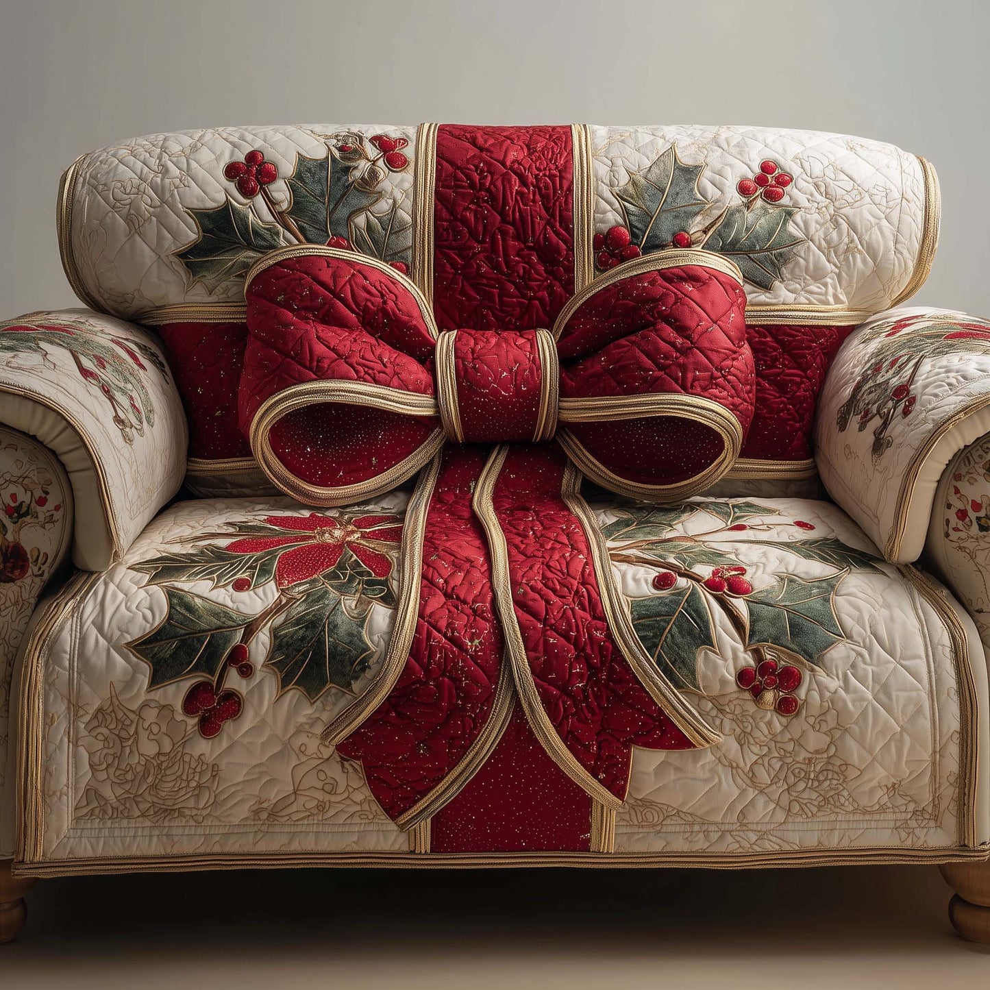 Huge Coquette Bow Quilted Sofa Cover Xmas Holiday Couch Protector Coquette Bow Gifts Trendyhomewear - Pvr