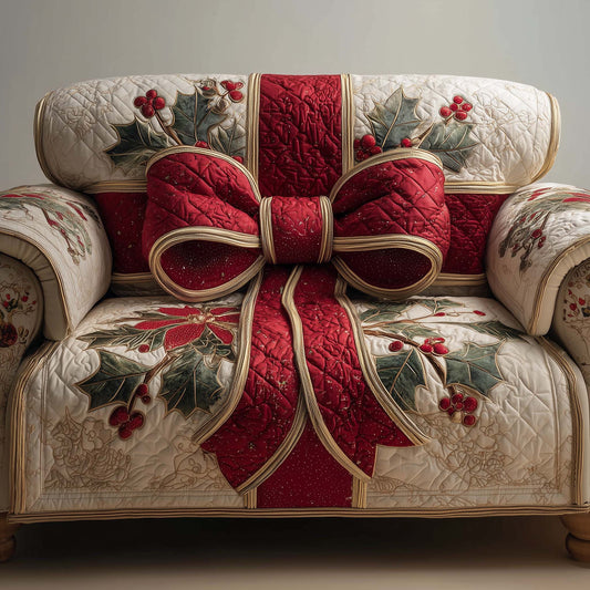 Huge Coquette Bow Quilted Sofa Cover Xmas Holiday Couch Protector Coquette Bow Gifts Trendyhomewear - Pvr