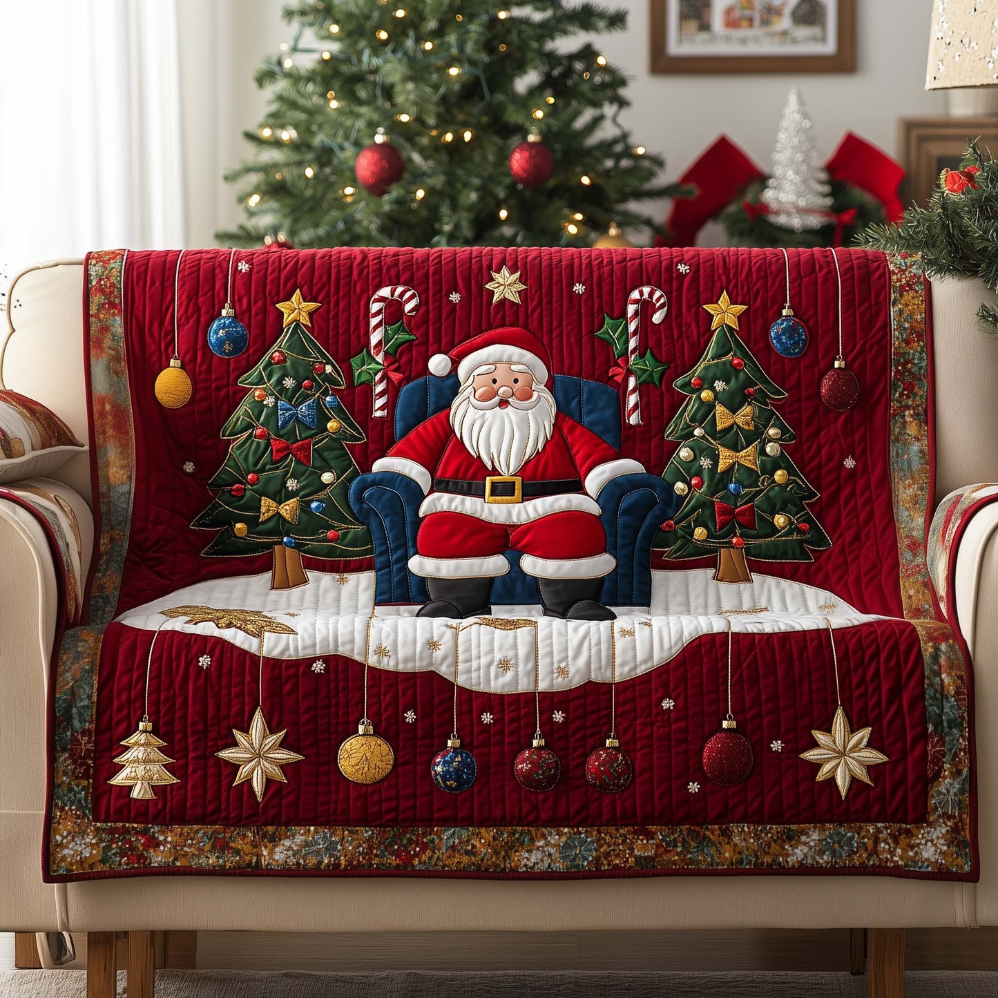 Santa Season's Best Seat Quilted Sofa Cover Cozy Winter Sofa Furniture Santa Gift Ideas Trendyhomewear - Pvr