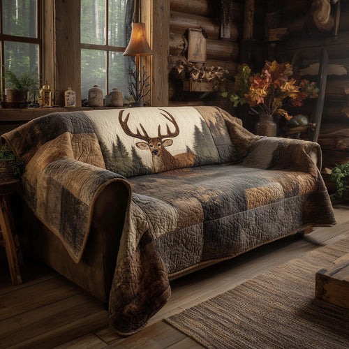 Forest Deer Quilted Sofa Cover Woodland Buck And Pine Trees Deer Themed Gifts For Him