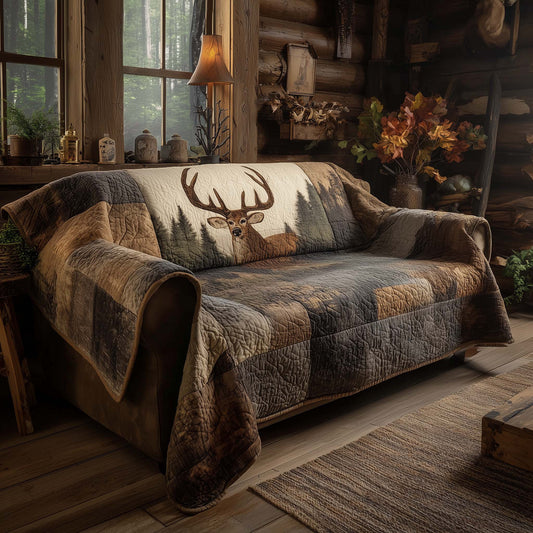 Forest Deer Quilted Sofa Cover Woodland Buck And Pine Trees Deer Themed Gifts For Him