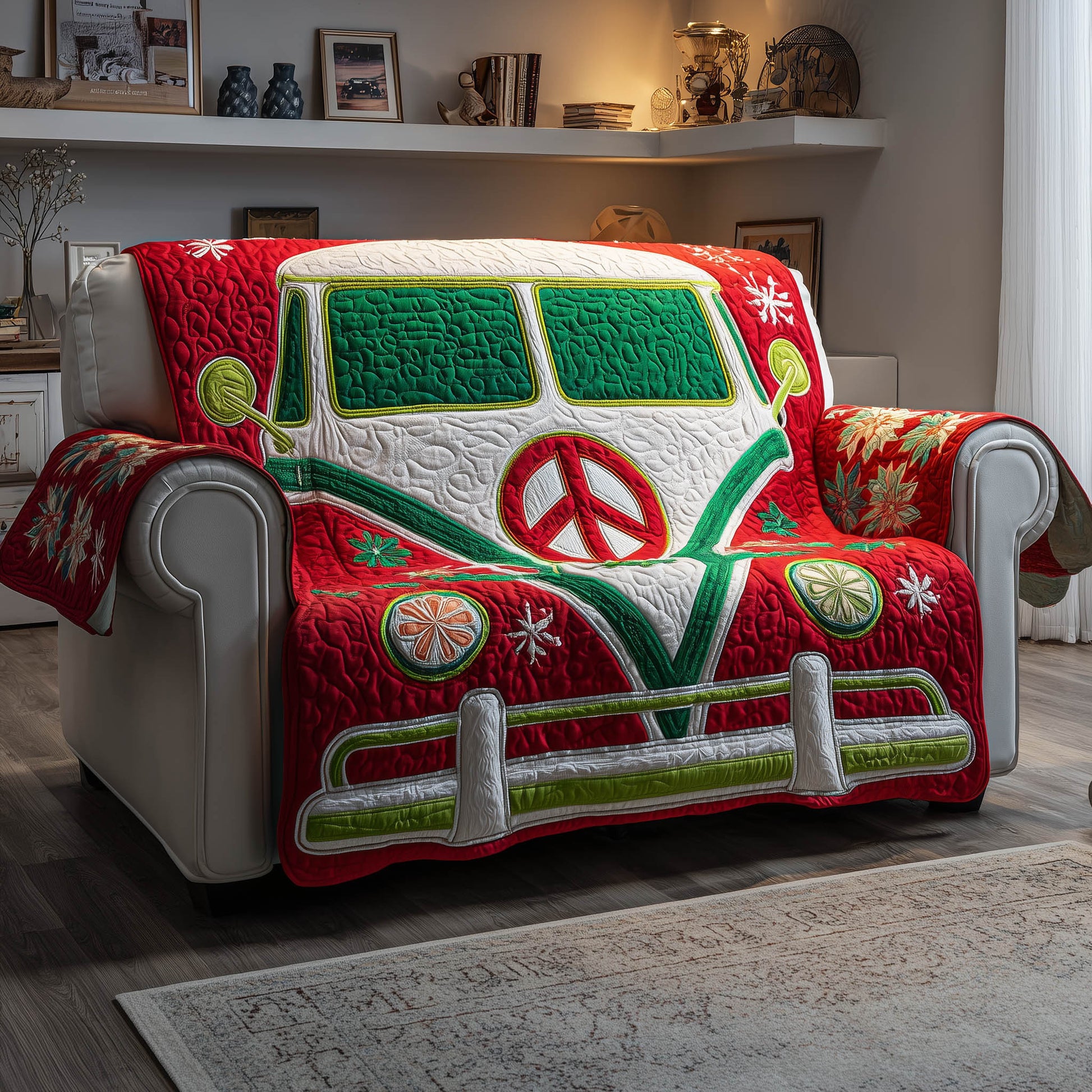 Christmas Ride Quilted Sofa Cover Holiday Sleigh Ride Scene Gifts For Your Hippie Friend
