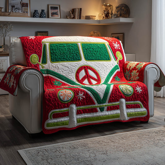 Christmas Ride Quilted Sofa Cover Holiday Sleigh Ride Scene Gifts For Your Hippie Friend