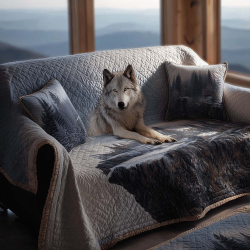 Snowy Wolf Quilted Sofa Cover Christmas Holiday Sofa Protector Wolf Based Gifts For Dad Trendyhomewear - Pvr