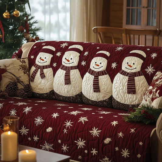 Snowmen Warm Winter Quilted Sofa Cover Cool Christmas Couch Protector Snowmen Gifts Trendyhomewear - Pvr