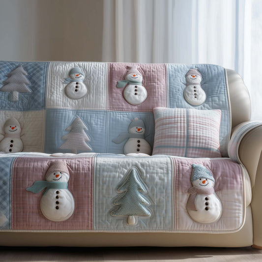 Snowman Soft Winter Quilted Sofa Cover Holiday Sofa Furniture Santa Snowman Gifts Decor Trendyhomewear - Pvr
