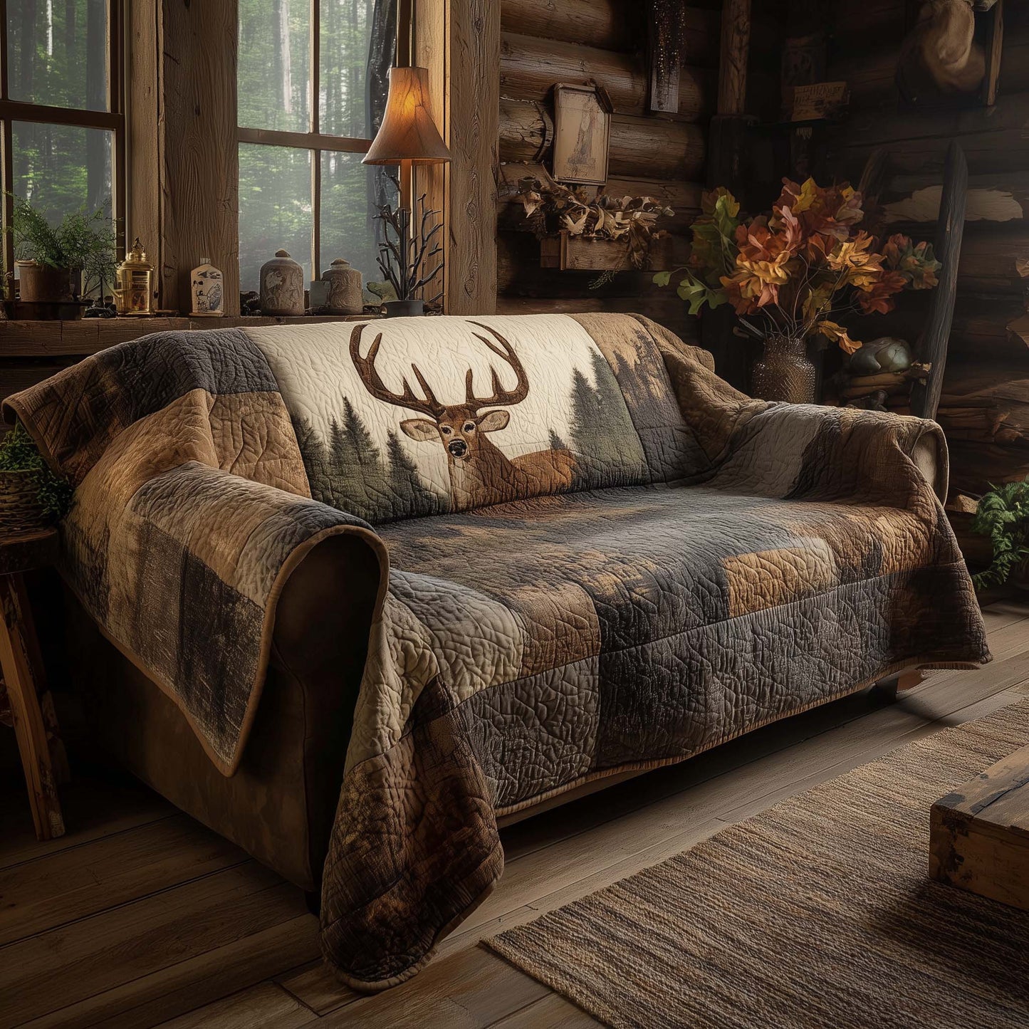 Reindeer Wilderness Quilted Sofa Cover Lovely Christmas Couch Cushion Reindeer Presents Trendyhomewear - Pvr