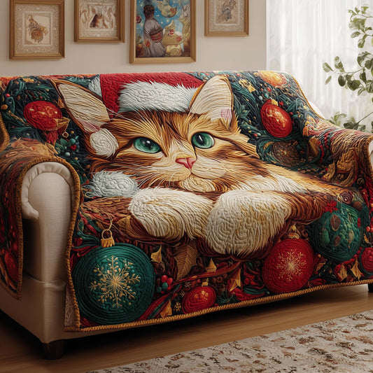 Ginger Cat Christmas Quilted Sofa Cover Unique Couch Cushion Cat Novelty Gifts For Mom Trendyhomewear - Pvr