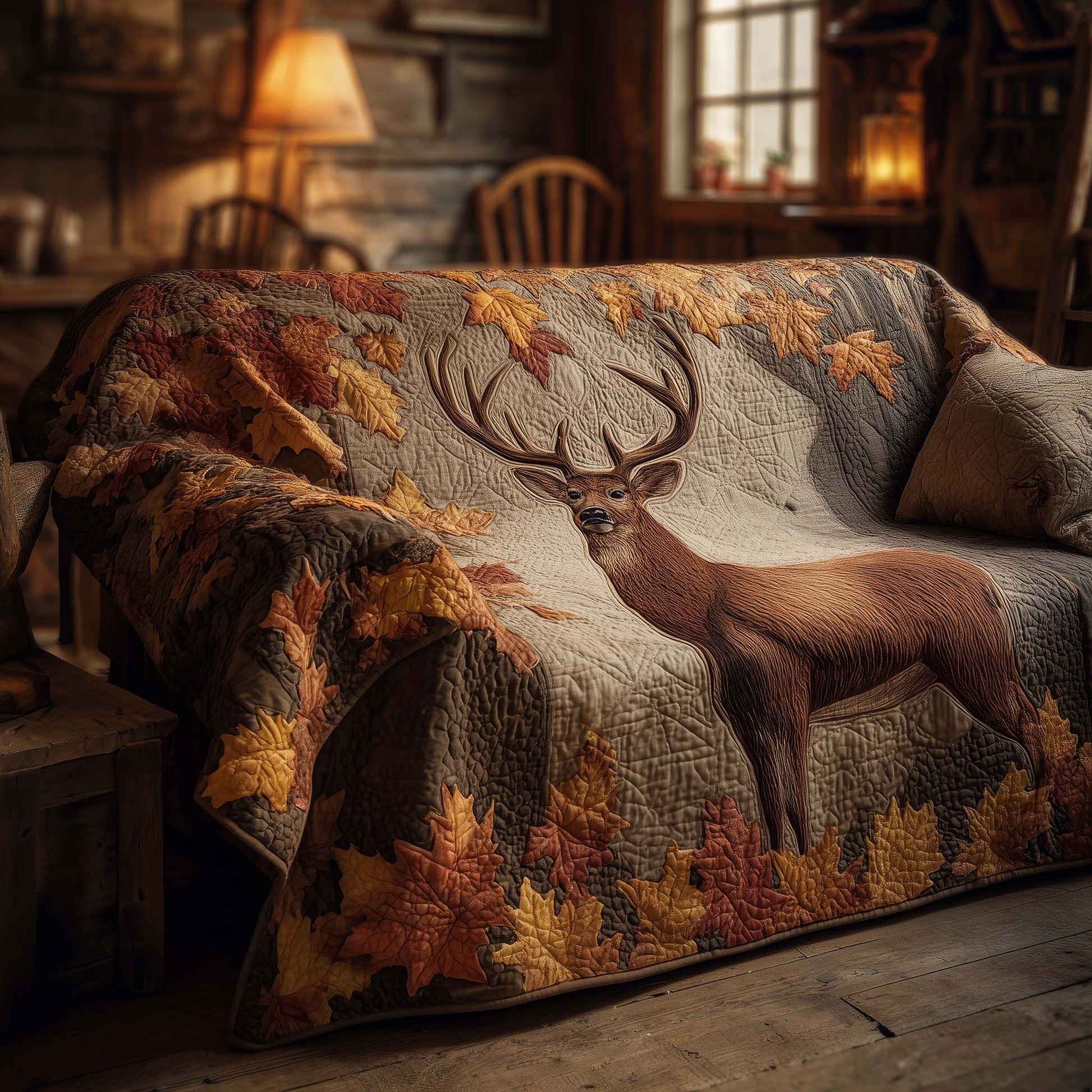 Mystic Autumn Deer Quilted Sofa Cover Enchanted Forest Deer Themed Gifts For Him