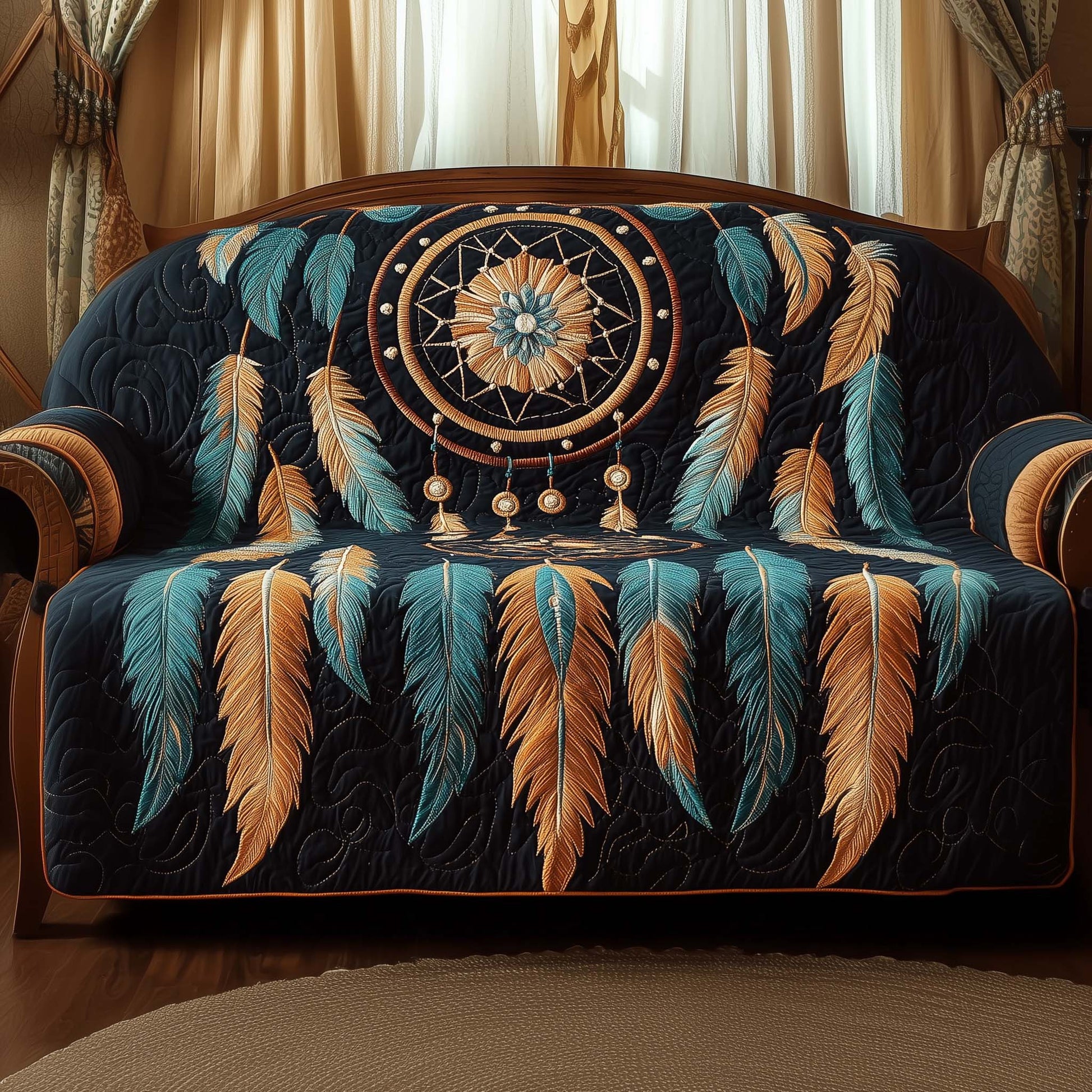 Tribal Whisper Quilted Sofa Cover Delicate Geometric Tribal Design Best Presents Ideas