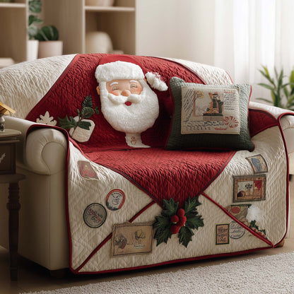 Santa Bliss Quilted Sofa Cover Jolly Letter Red Men Face Design Secret Santa Gift Ideas