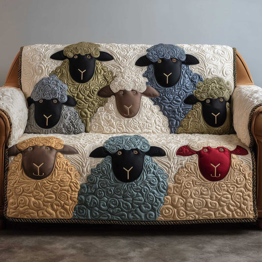 Quirky Pasture Quilted Sofa Cover Abstract Farm Art Accent Sheep Related Presents