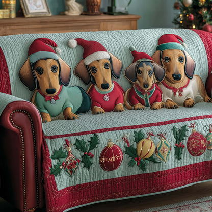 Dachshund Quilted Sofa Cover Christmas Holiday Couch Protector Dog Gift Items Merch Trendyhomewear - Pvr
