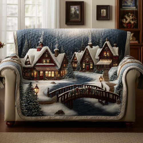 Christmas Town Quilted Sofa Cover Holiday Couch Protector Winter Themed Gifts For Her Trendyhomewear - Pvr