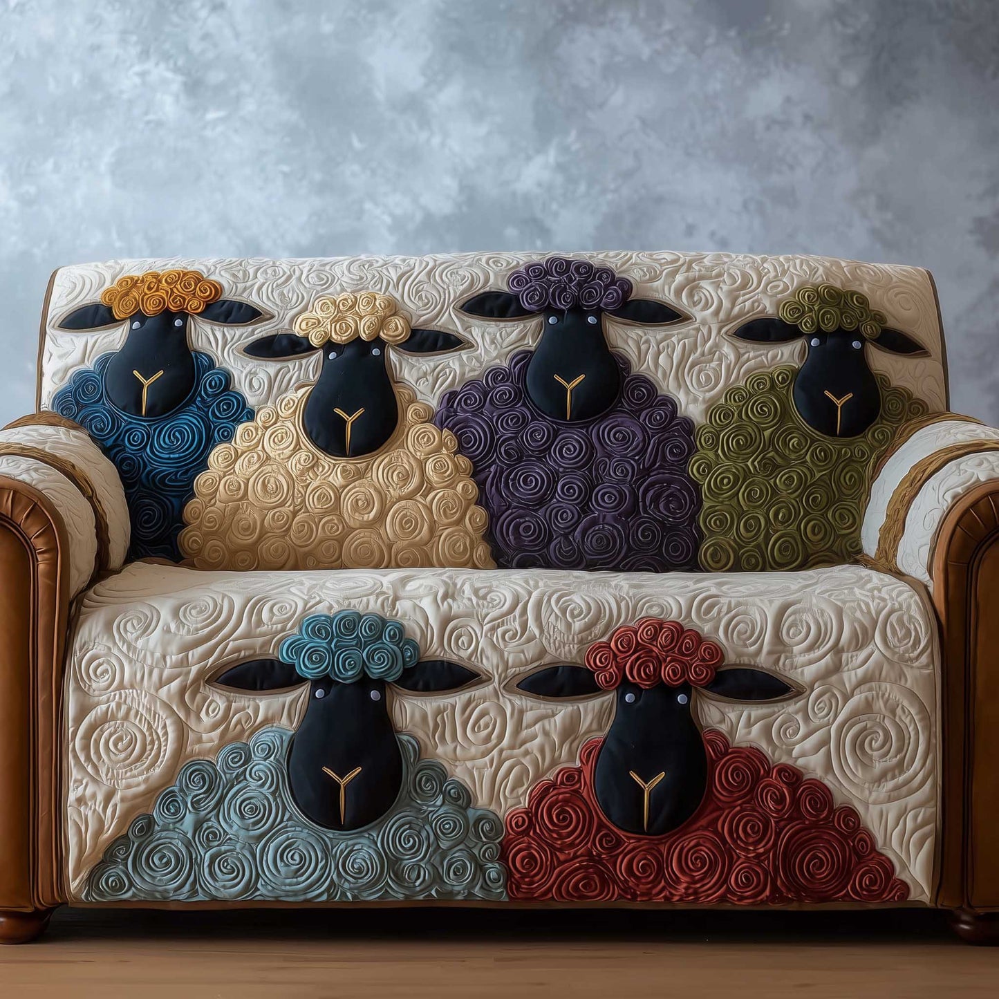 Quirky Pasture Quilted Sofa Cover Modern Farmhouse Style Cover Sheep Related Presents