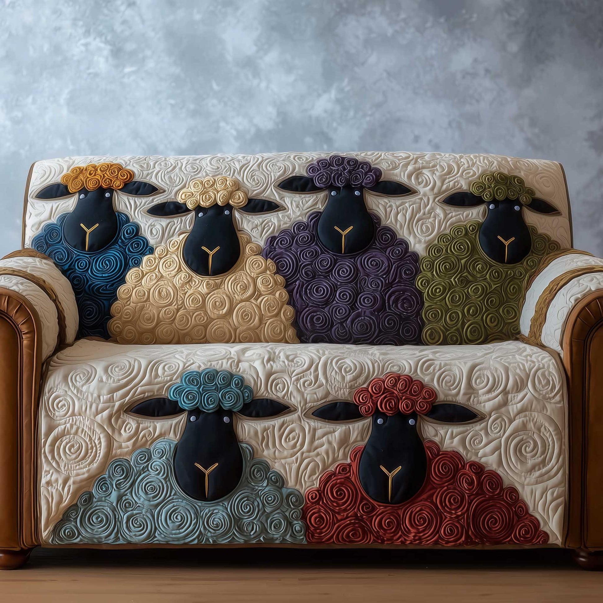 Quirky Pasture Quilted Sofa Cover Modern Farmhouse Style Cover Sheep Related Presents