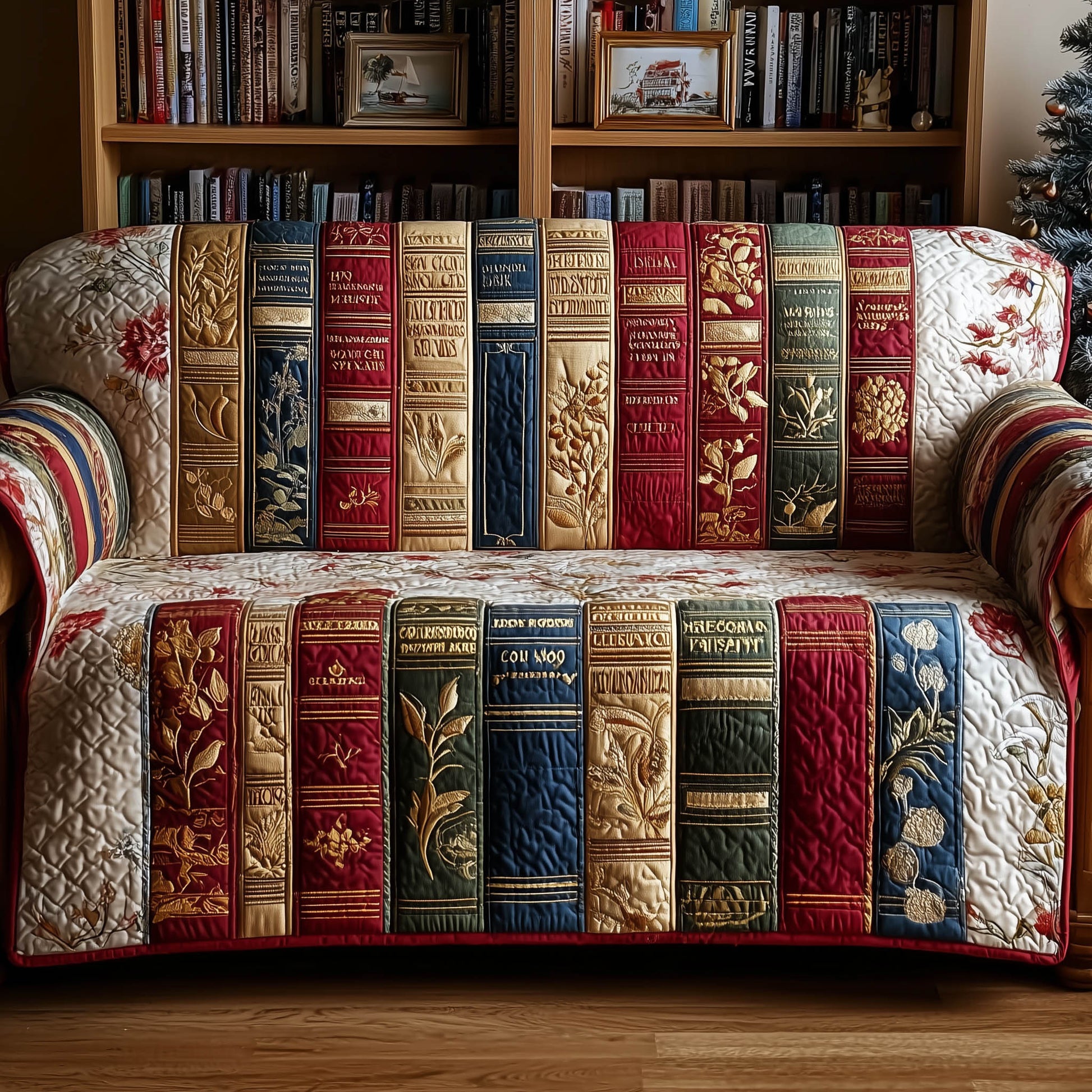 Rustic Book Quilted Sofa Cover Country Wooden Bookshelf Design Christmas Gifts For Book Lovers