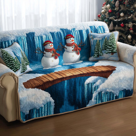 Snowman Friends Quilted Sofa Cover Cool Xmas Holiday Sofa Protector Snowman Themed Gifts Trendyhomewear - Pvr