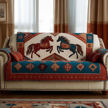 Tribal Horse Quilted Sofa Cover Best Xmas Sofa Protector Native America Horse Gifts Trendyhomewear - Pvr
