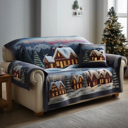 Snowy Town Quilted Sofa Cover Cozy Christmas Sofa Protector Winter Inspired Gifts Decor Trendyhomewear - Pvr