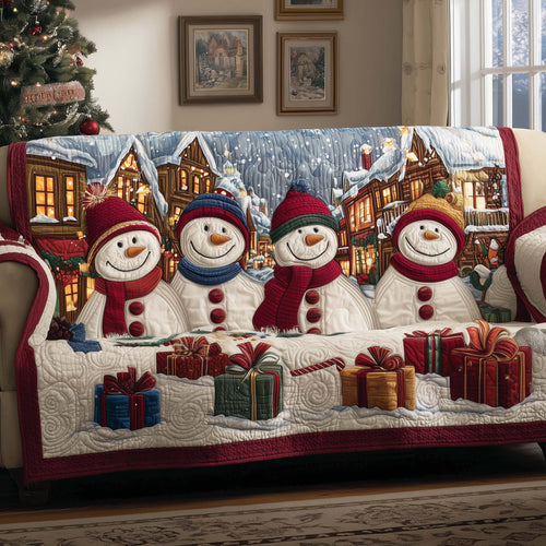 Snowman Village Quilted Sofa Cover Christmas Holiday Sofa Pad Cute Snowman Gifts For Him Trendyhomewear - Pvr