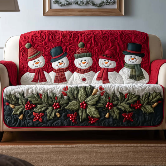 Snowman Friend Christmas Quilted Sofa Cover Winter Holiday Sofa Furniture Snowman Gifts Trendyhomewear - Pvr