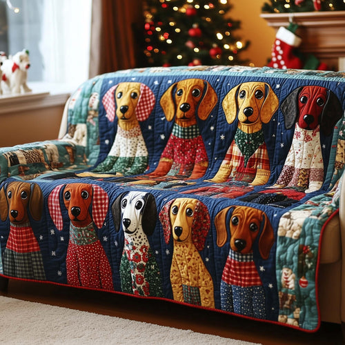 Holiday Dachshund Christmas Quilted Sofa Cover Cozy Xmas Couch Cushion Dog Inspired Gifts Trendyhomewear - Pvr