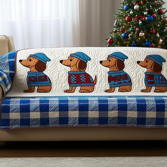 Dachshund In Sweater Quilted Sofa Cover Christmas Couch Protector Dachshund Gifts For Mom Trendyhomewear - Pvr