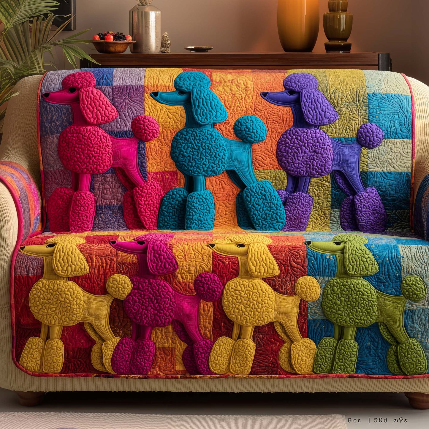 Poodle Dog Colorful Quilted Sofa Cover Cozy Winter Sofa Furniture Dog Lover Gift Ideas Trendyhomewear - Pvr