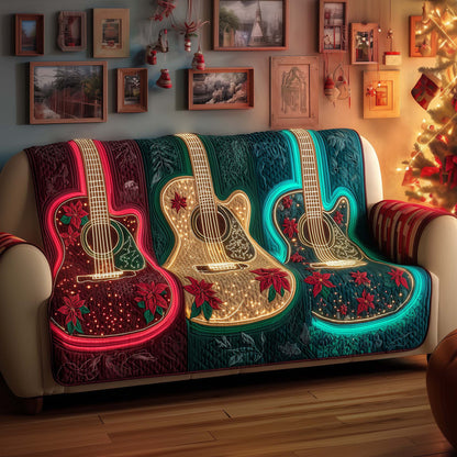 Guitar Neon Light Quilted Sofa Cover Christmas Sofa Furniture Cool Guitar Novelty Gifts Trendyhomewear - Pvr
