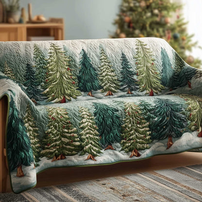 Forest Vibe Quilted Sofa Cover Natural Tree Line Sofa Cover Christmas Home Decor Gift Idea