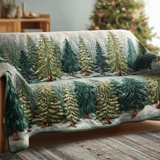 Forest Vibe Quilted Sofa Cover Natural Tree Line Sofa Cover Christmas Home Decor Gift Idea