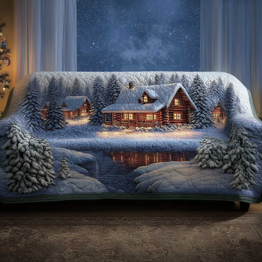 Winter Cabin Quilted Sofa Cover Cozy Snow-Covered Log Cabin Gifts For House Warming