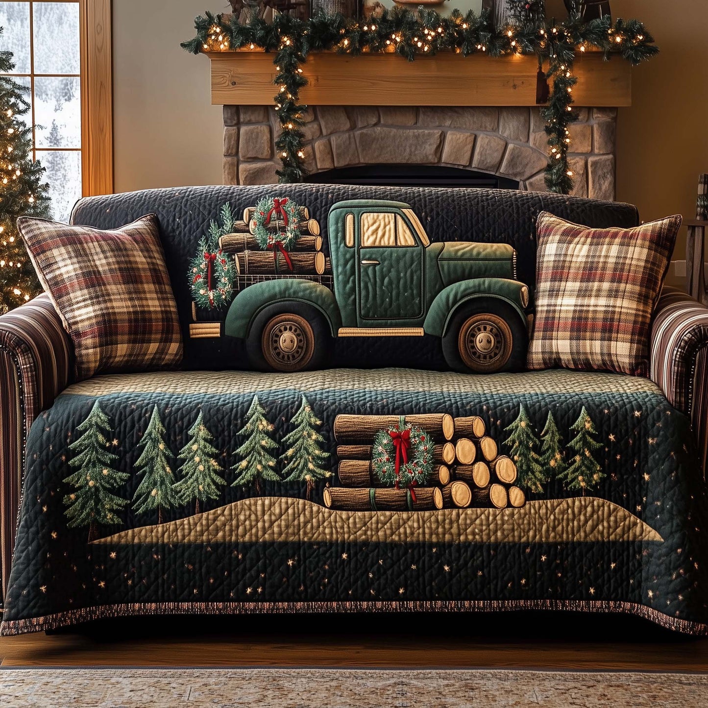 Farmhouse Rustic Truck Quilted Sofa Cover Lovely Sofa Protector Xmas Item Gifts For Farmer Trendyhomewear - Pvr