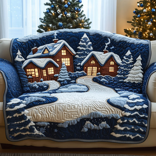 Winter Town Quilted Sofa Cover Snowy Holiday Village Gifts For House Warming