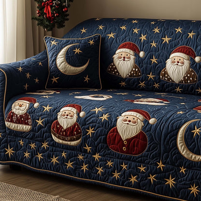 Santa Christmas Starry Night Quilted Sofa Cover Christmas Sofa Pad Santa Themed Gifts Trendyhomewear - Pvr