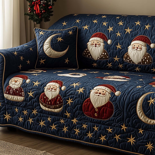 Santa Christmas Starry Night Quilted Sofa Cover Christmas Sofa Pad Santa Themed Gifts Trendyhomewear - Pvr