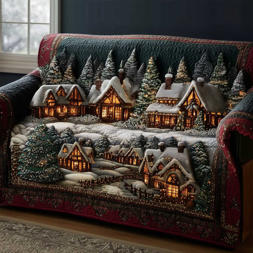 Frosted Townscape Quilted Sofa Cover Special Holiday Couch Protector Xmas Themed Gifts Trendyhomewear - Pvr