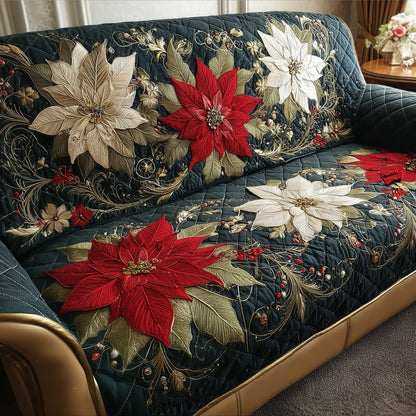 Holiday Glow Quilted Sofa Cover Soft Golden Holiday Motif Christmas Gift For Flower Lovers
